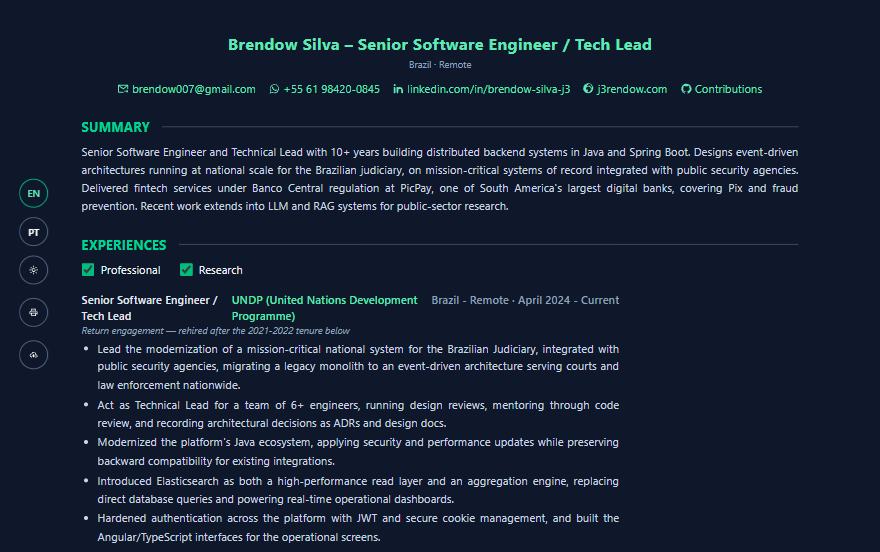 Interactive CV screenshot
